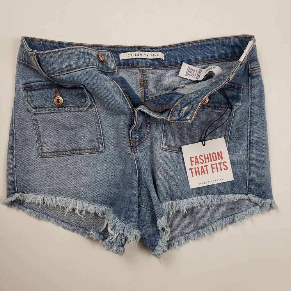 Celebrity Pink Raw Edge Cutoff Denim Shorts Womens 9/29 Blue Motivational Wash - Picture 13 of 16